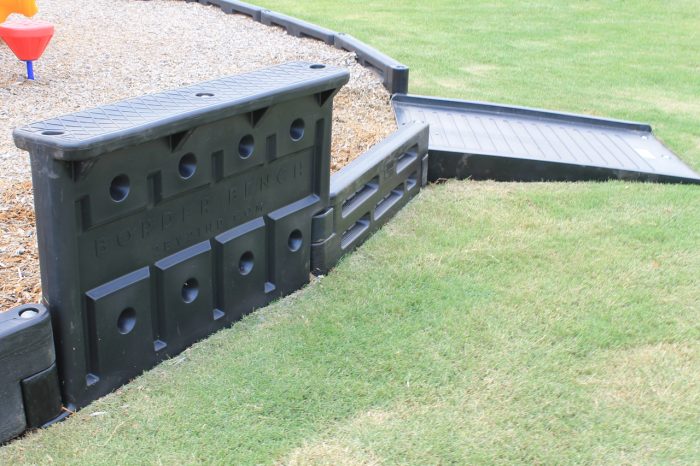 images Th Playground Border Bench with 12" Border Timbers, ADA Half Ramp and Engineered Wood Fiber