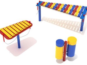Rhythm Group of Three Instruments- Glockenspiel, Metallophone and Bongos - Primary Color Scheme