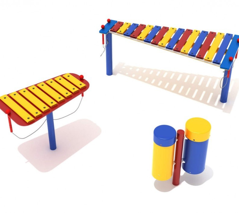 images Rhythm Group of Three Instruments- Glockenspiel, Metallophone and Bongos - Primary Color Scheme