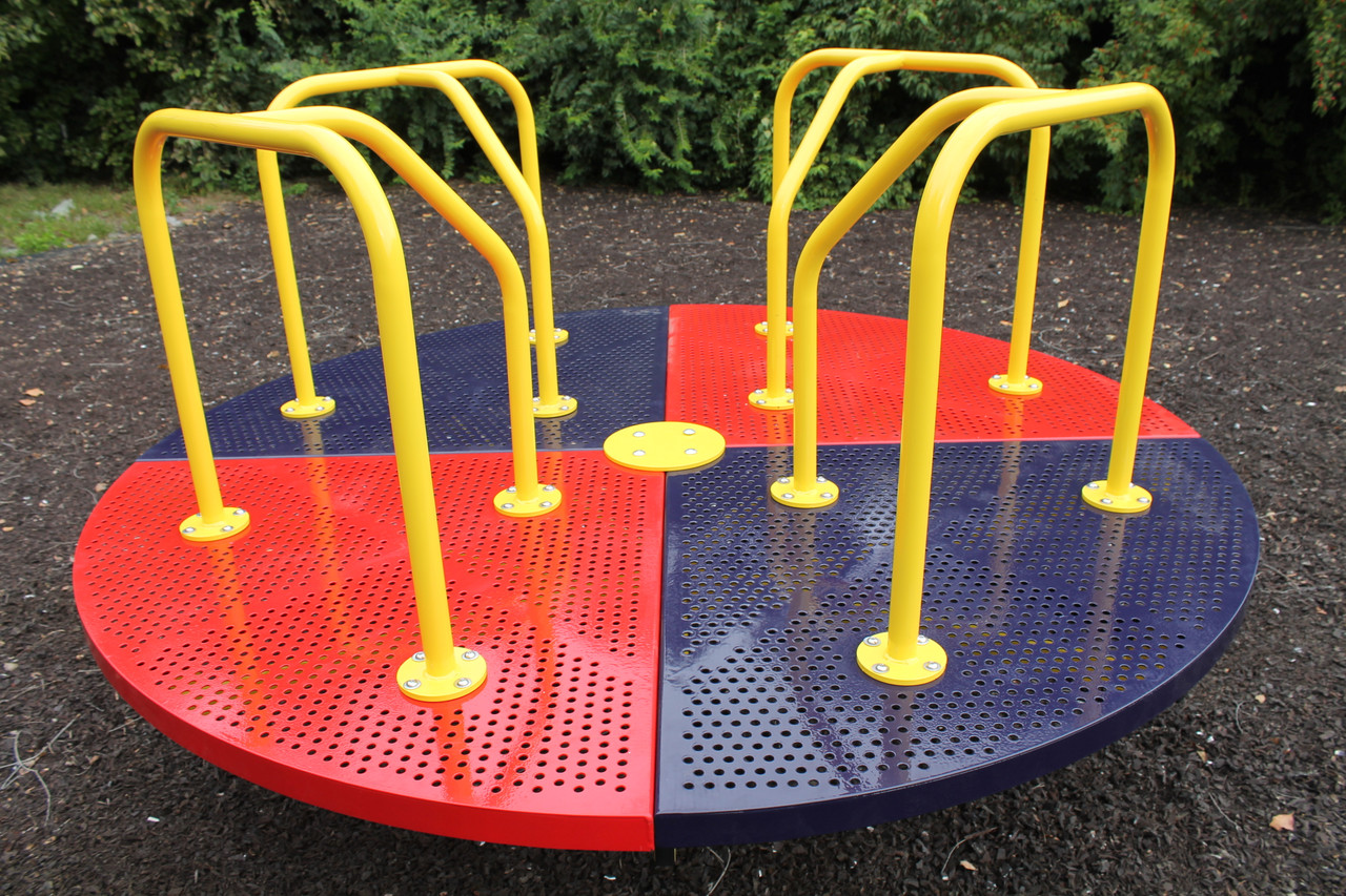 The Classic Merry Go Round by Sportsplay - 8ft Multi Colored with Red & Purple Floor with Yellow Handles